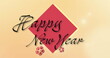 Image of happy new year text in snow falling over falling on pink background