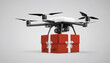 A drone carrying a box with the Hong kong flag, symbolizing the future of e-commerce and logistics