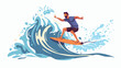 Business man riding waves on surfing board. Surfing b