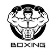 Round icon with boxer on white background.