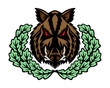 Angry boar and oak leaves icon on a white background.