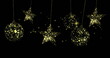 Image of dots over golden stars and baubles on black background