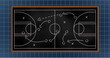 Image of game plan on black board over blue background