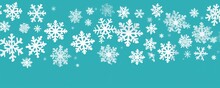 White Snowflakes On A Turquoise Background, A Flat Vector Illustration In The Simple Minimalist Style Of A Cute Cartoon Design With Simple Shapes