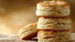   A stack of biscuits resting on a piece of burlap