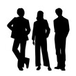 Vector silhouettes of  two men and woman  a group of standing   business people, profile, black  color isolated on white background