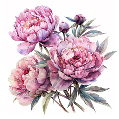 Wall Mural - Peony A bouquet of pink flowers with green leaves. The flowers are arranged in a way that they are all facing the same direction, giving the impression of a unified and harmonious display