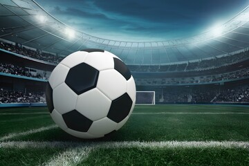 Wall Mural - Foot competition goal football stadium game kick soccer sport ball photo, representing sports action