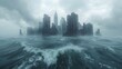 Cityscape Engulfed by Stormy Seas. Concept Natural Disasters, Destructive Forces, Climate Change, Survival Strategies