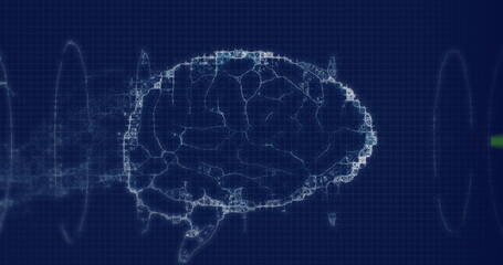 Sticker - Image of digital brain on black background