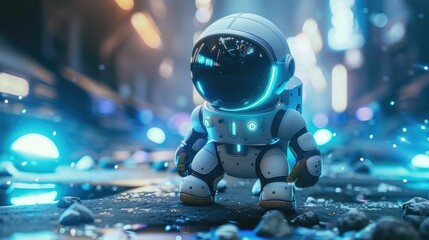 Lone Robotic Astronaut Exploring the Enigmatic Depths of Outer Space on a Mission of Discovery and Adventure