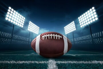 Wall Mural - Image American football ball on field stadium lights at night photo, capturing the essence of nighttime sports excitement
