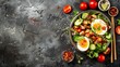  hard-boiled eggs, tomatoes, cucumber, lettuce, and ripe tomatoes
