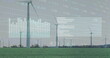 Image of financial data processing over wind turbines