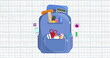 Image of back pack over school items icons