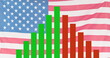 Image of statistic processing over waving flag of united states of america