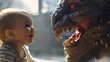 A smiling baby comes face to face with a frightening monster 02