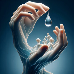 Canvas Print - hands holding drop of clean water