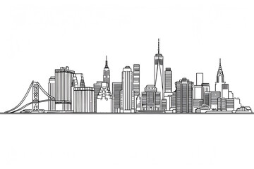 Wall Mural - New York City Line Art Stroke Outline Illustration Vector Black and White