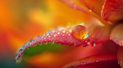 Wall Mural - Flowers and Plants: A photo of a dewdrop clinging to the edge of a leaf