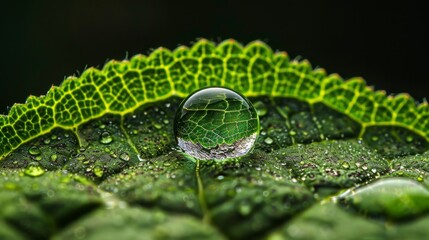 Wall Mural - Leaf Patterns: A photo of a water droplet on a leaf