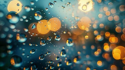 Wall Mural - Water Droplets: A macro close-up photo of water droplets on a windowpane