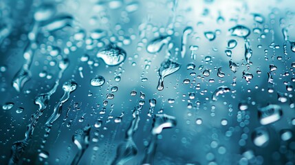 Wall Mural - Water Droplets: A macro close-up photo of water droplets forming on a cold glass surface