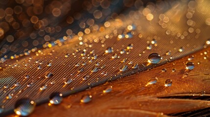 Wall Mural - Water Droplets: A macro close-up photo of water droplets on a feather