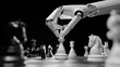 ai Artificial Intelligence,Data Science,Information technology,edge computing.Robotic arm playing chess on chessboard.Advanced technology utilizes complicated algorithms to solve problems for humanity