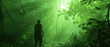 A botanical explorer taming wild, magical vines to create a safe path through a storm-ravaged jungle