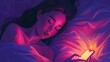sleepy young woman exhausted in bed using smartphone at night social media addiction and insomnia digital illustration