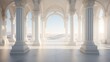 Immaculate white columns rise to meet vaulted archways, a testament to classical architectural prowess, displayed in high-definition 4k