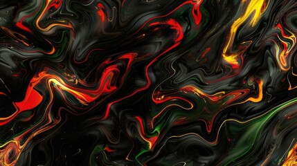 Wall Mural - Vibrant Marbled Abstract of Swirling Red, Black, and Yellow Colors