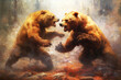 generated illustration of dramatic clash of the bullish and bearish forces.