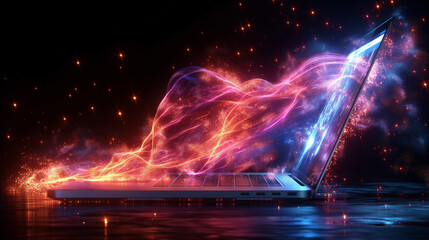 magic laptop from which various web pages and design elements fly out
