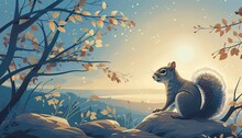 Illustrate The Curious Playfulness Of A Squirrel From An Eye-level Angle, Incorporating A Sonnet Poetry Style, Portrayed With Vibrant Watercolor Medium For A Whimsical Touch