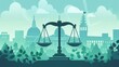 scales of justice symbolizing fairness and legal protection courthouse building in the background law concept illustration