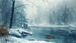 serene winter landscape with brown trout swimming in icy lake digital painting