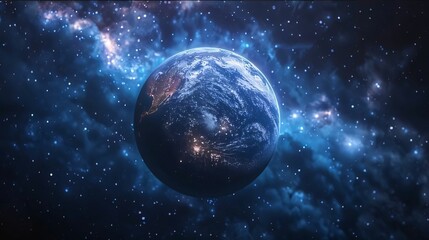 Planet Earth in space with stars and nebula. 3d rendering