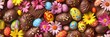 Chocolate Easter Eggs Spring Flowers Background Seamless Pattern
