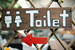Hand-Painted Wooden Toilet Sign with Directional Arrow - A Quaint Guide for Restrooms in Public Spaces or Events