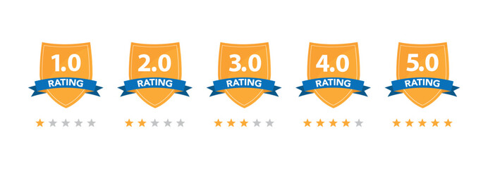 Feedback or Rating. Set of Rating Stars Badges with Ribbon in a Flat style. Vector graphics