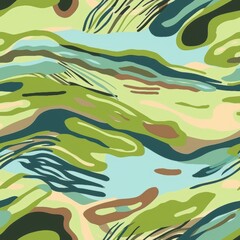 Wall Mural - Abstract Camouflage Pattern with Green and Blue Tones