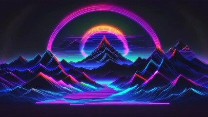 Wall Mural - surreal neon mountain landscape