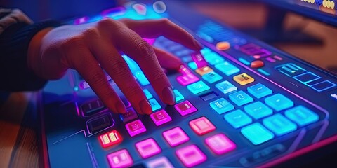 Wall Mural - hand typing on glowing keys