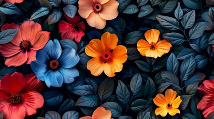 Wall Mural - Vibrant Floral Tile Design Generative AI