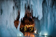 Incredible romantic dinner with cadles in winter cave 14 february. Baikal lake, winter time
