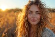 © Larisa AI - Close-up of a woman's face during golden hour with a field background, evoking a warm, natural vibe