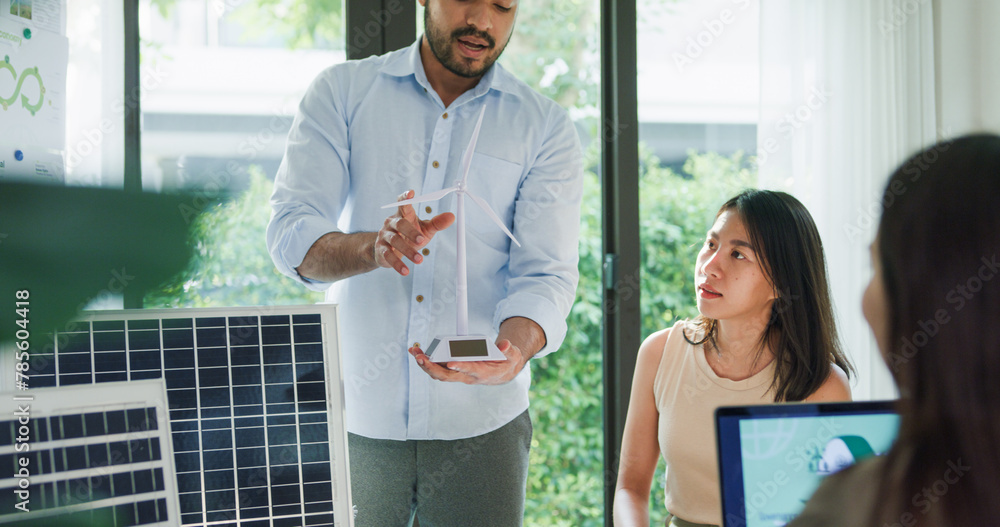 Group Diverse Asia Businesspeople Talk Esg Strategies Risk Management