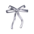 3d chrome liquid bow ribbon in y2k style isolated on a dark background. Render of the modern silver aesthetic bow knot, vintage girly hair accessory with reflection gradient effect. 3d vector y2k icon
